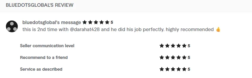 Testimonial for a professional and reliable freelance developer in 2025.